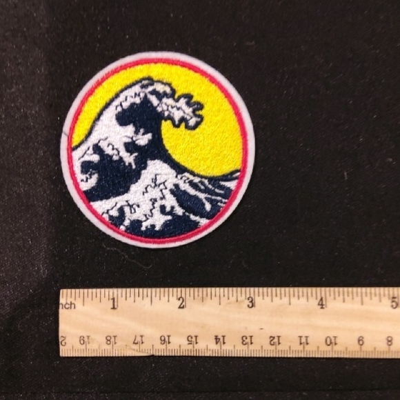 Wave Embroidered Patch with Yellow Background Iron On - Picture 2 of 2